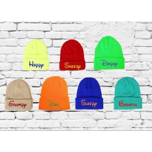 Kids Seven Dwarf Hats Custom Embroidery Beanie 7 Dwarfs Hats Your Color Choice